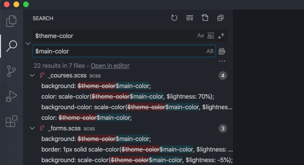 Busca e substituição no VS Code