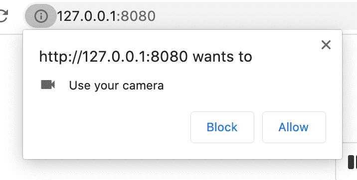 Popup de permissão para acessar a câmera